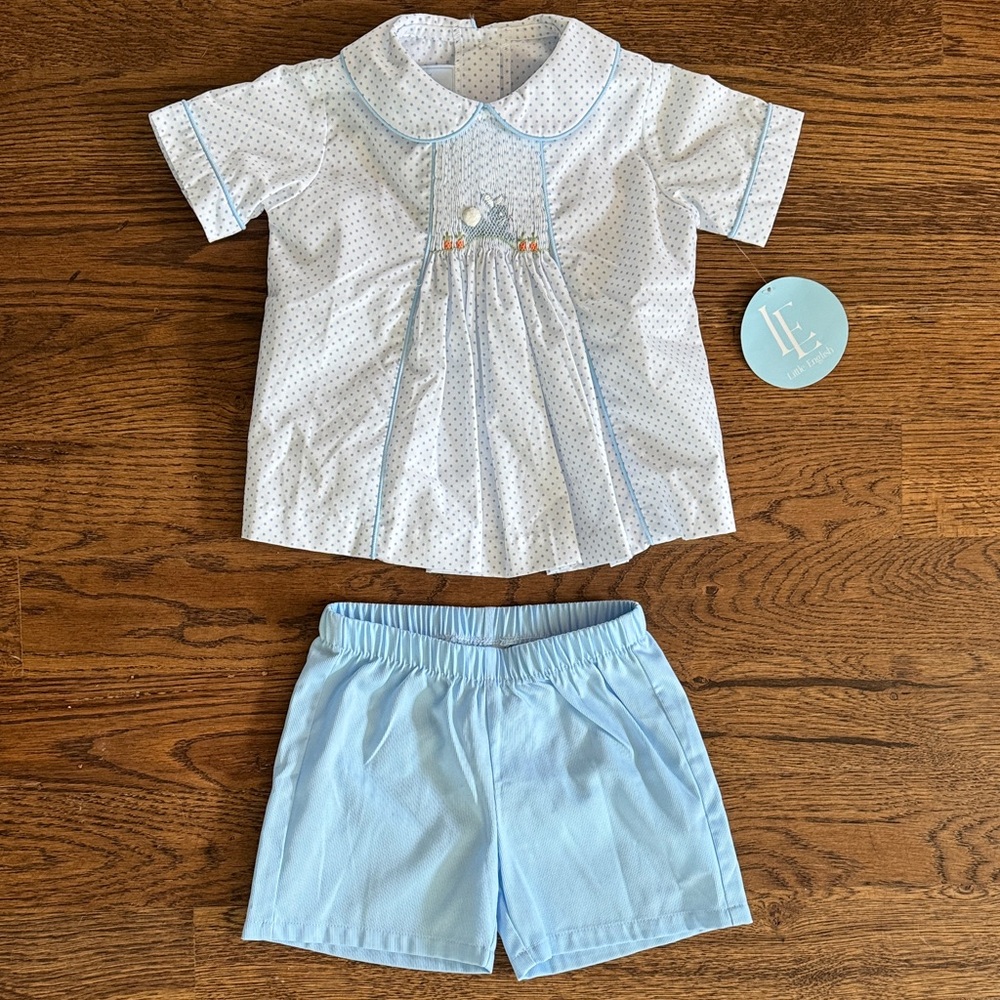 Little English Chest Smocked Short Set- Bunny New With Tags